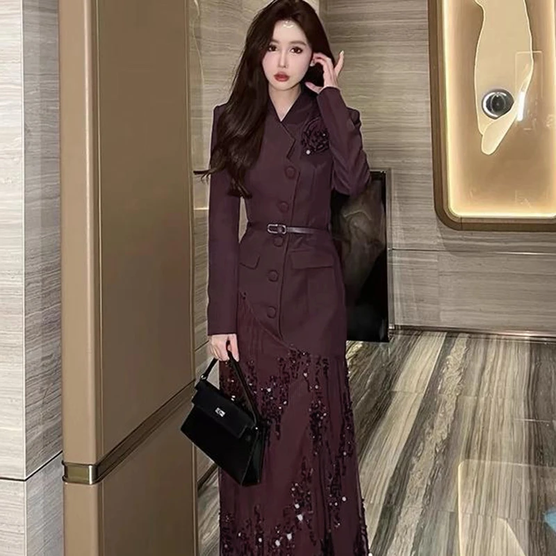 【加绒加厚】气质名媛高级感正式场合收腰修身连衣裙女2681