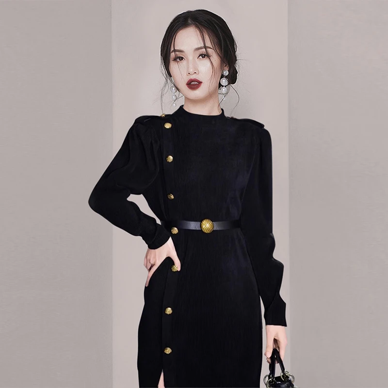 新款法式轻熟御姐风高级感赫本风黑色连衣裙女7911
