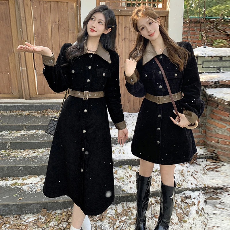 【千艺】新款显瘦收腰御姐闺蜜裙中长款黑色连衣裙女7880