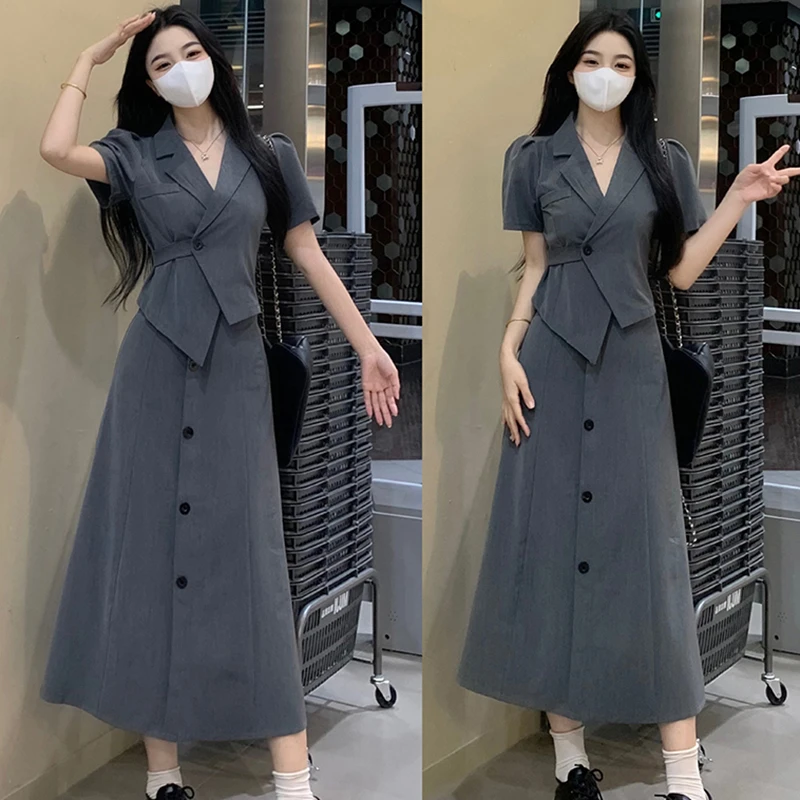 【两件套】2025夏季新款连衣裙子女梨型一整套法式显瘦气质长裙1293