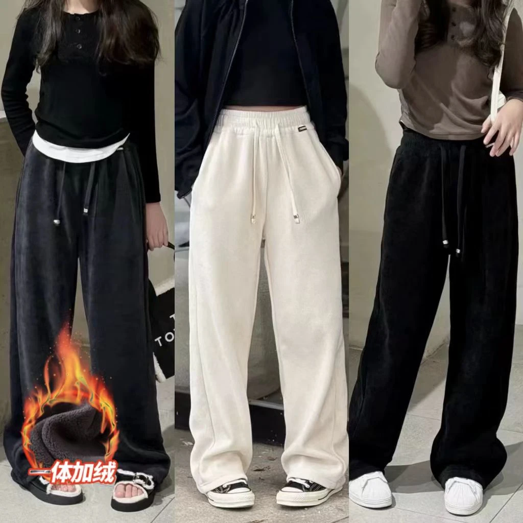 【丫丫童品】女童加绒翡丽绒阔腿裤卫裤子F670