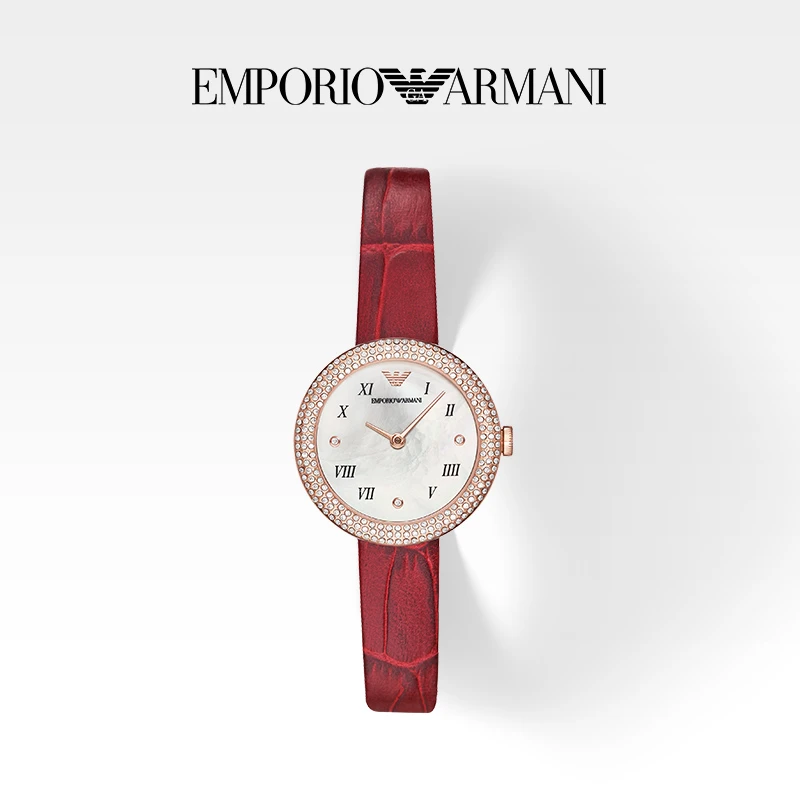 【专属】Armani阿玛尼手表女 时尚玫瑰小圆盘皮带石英女表AR11357
