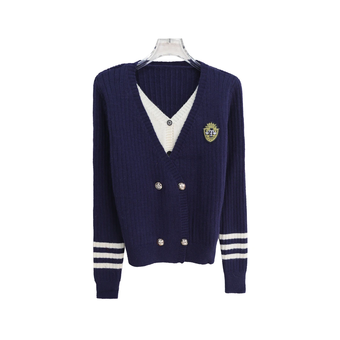 学院风假两件设计感韩版气质减龄针织衫X27430