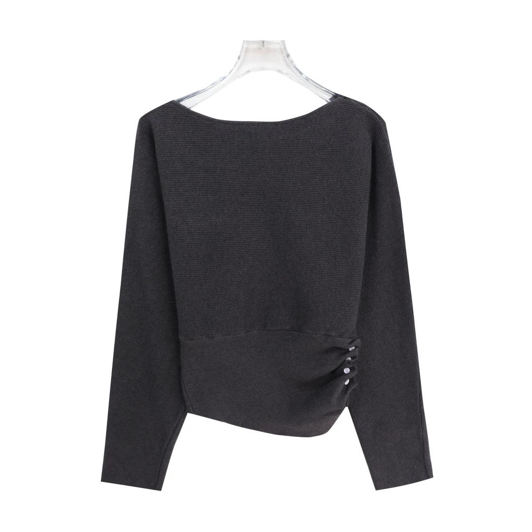 纯欲风褶皱下摆高级感舒适休闲百搭针织衫X27678