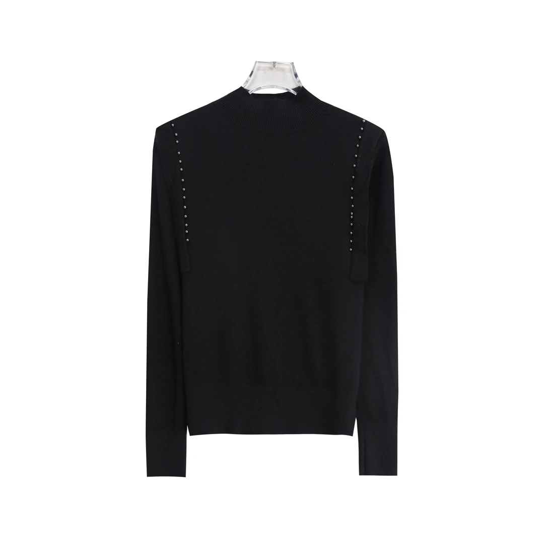 S半高领内搭设计感钉珠绵羊毛长袖针织衫X27258