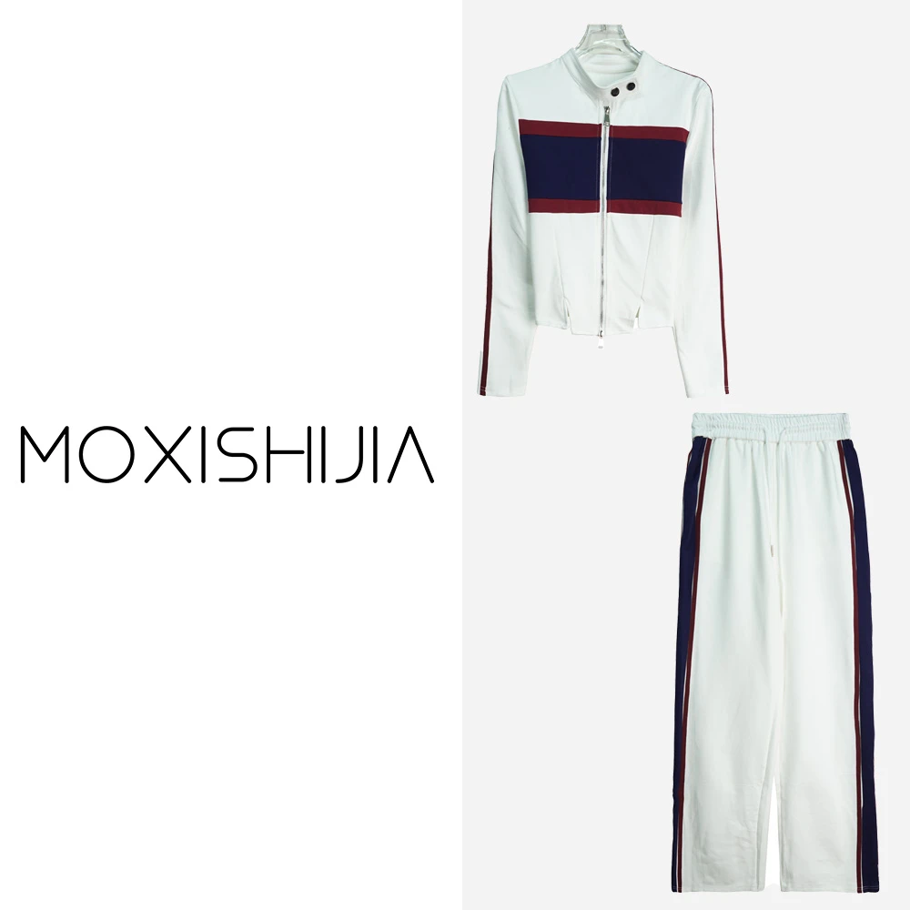 X9179-1 【新款】美式复古机车外套高级感潮牌休闲直筒裤套装