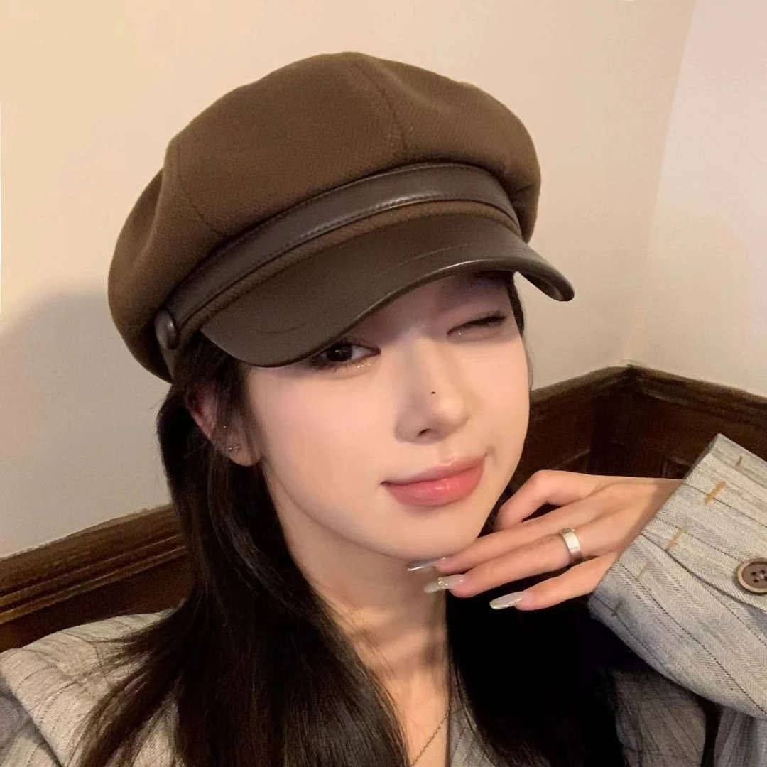 秋冬美拉德穿搭帽子女复古画家贝雷帽大头围显脸小八角帽百搭鸭舌