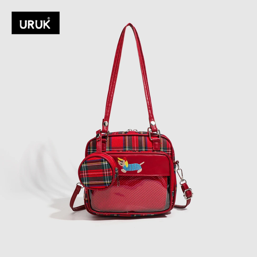 URUK秋冬复古格纹手提单肩校园学生二次元日常扎谷小食量斜挎痛包