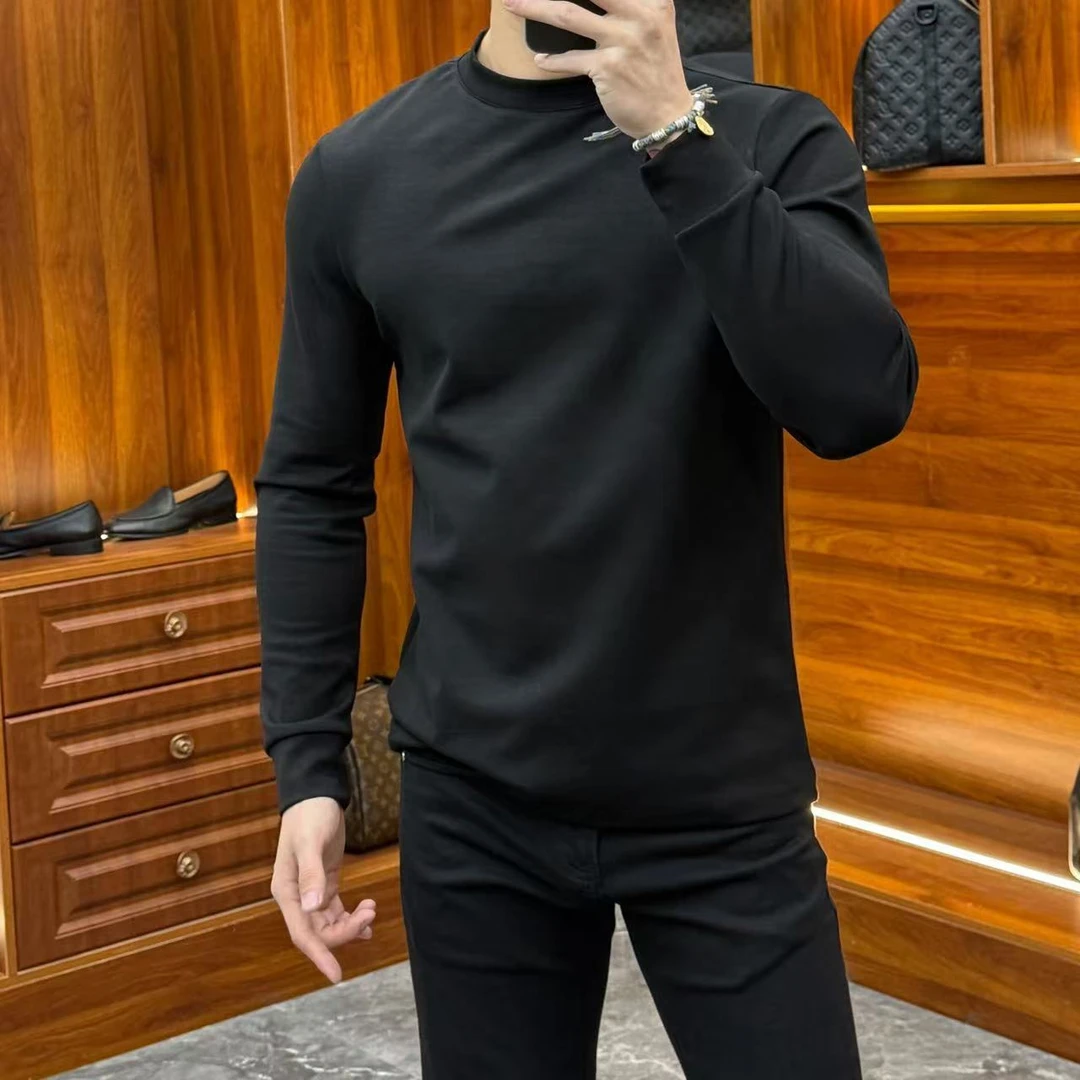2024秋冬新款男士圆领净版潮流休闲打底长袖T恤