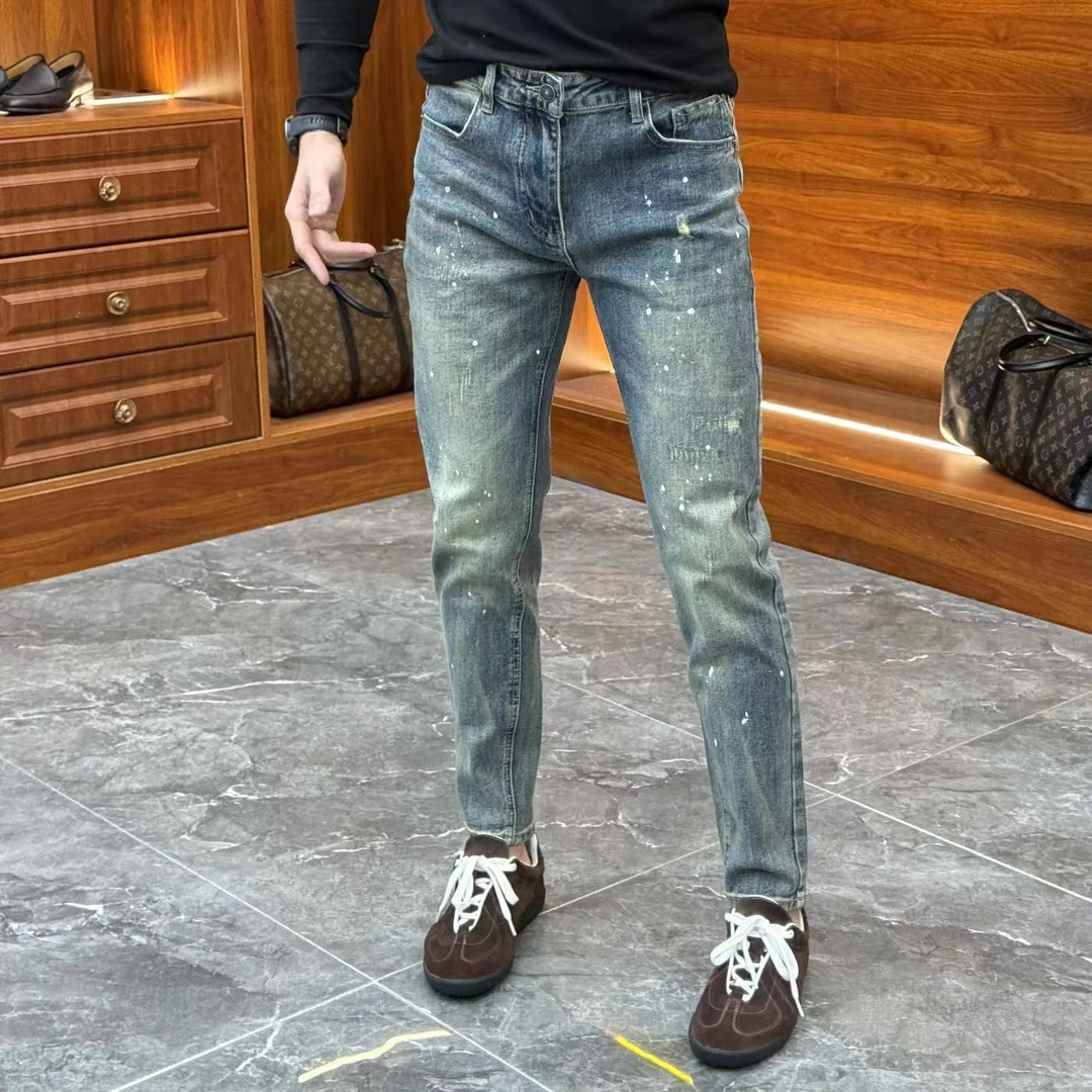 2024秋冬新款潮流休闲百搭泼墨男士复古小脚牛仔裤YC6009