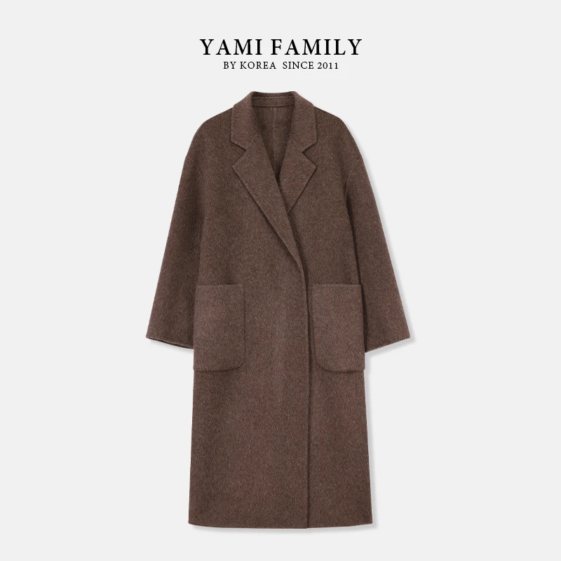 YM 507 秋冬长款时尚休闲百搭简约中长款经典翻领双面羊毛大衣