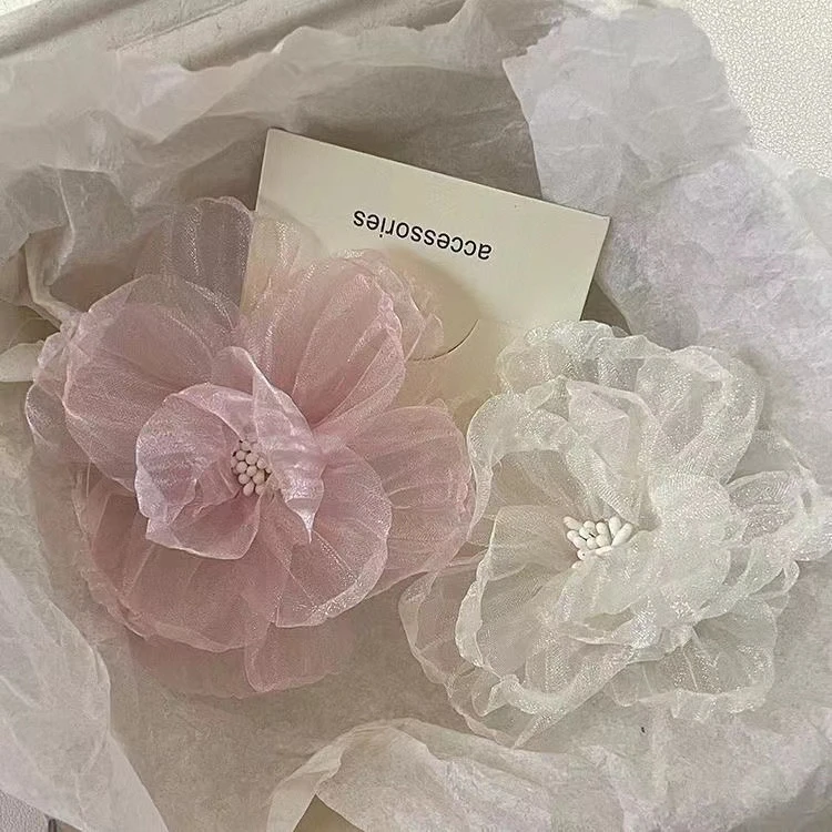 2024新款欧根纱网纱手工花朵发夹气质甜美温柔发夹