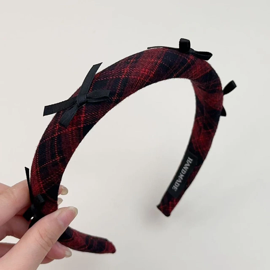 蝴蝶结格纹红色发箍