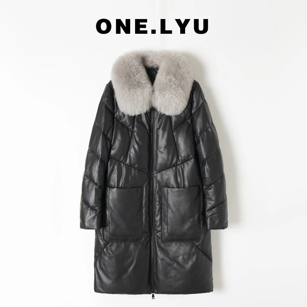 2024新款海宁真皮鹅绒服 头层绵羊皮狐狸毛宽松中长款外套86005