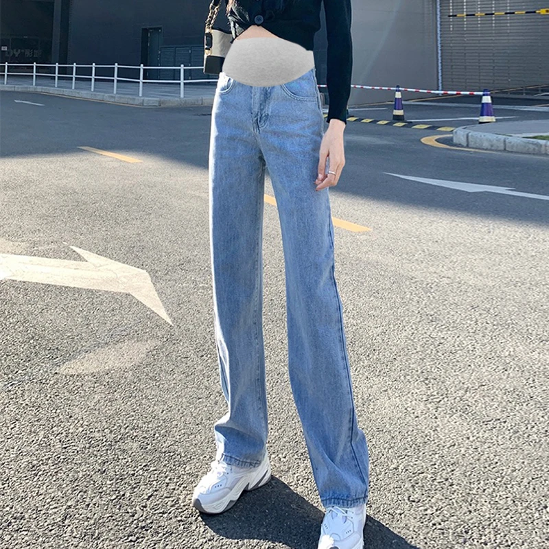孕妇牛仔裤春秋外穿时尚宽松百搭托腹阔腿裤春季潮妈直筒孕妇长裤