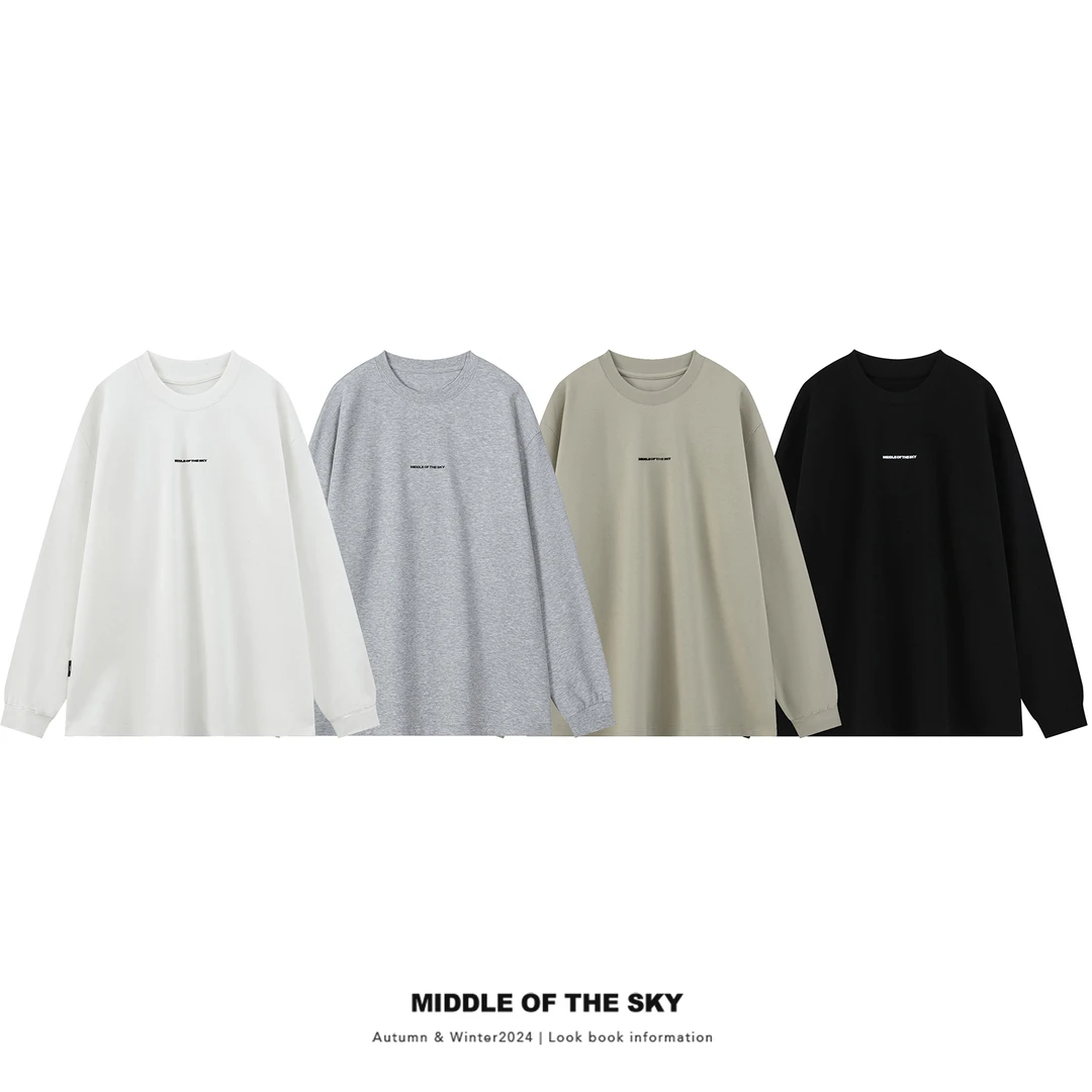 【加绒版】MIDDLE OF THE SKY简约百搭加厚保暖印花圆领T恤男女同款