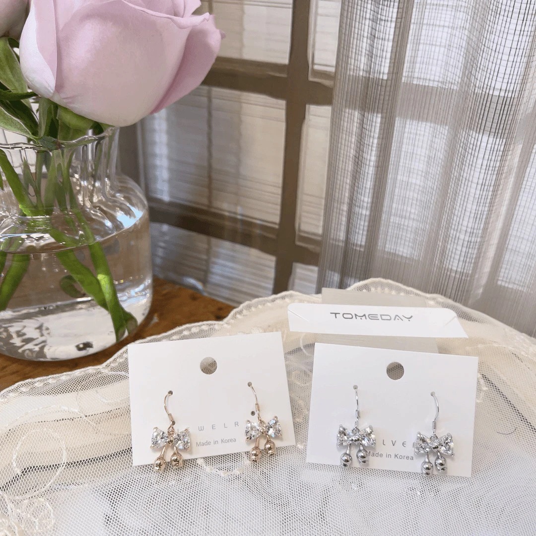 非金属合成锆石耳饰 Q170精致百搭蝴蝶结花苞耳钉耳坠