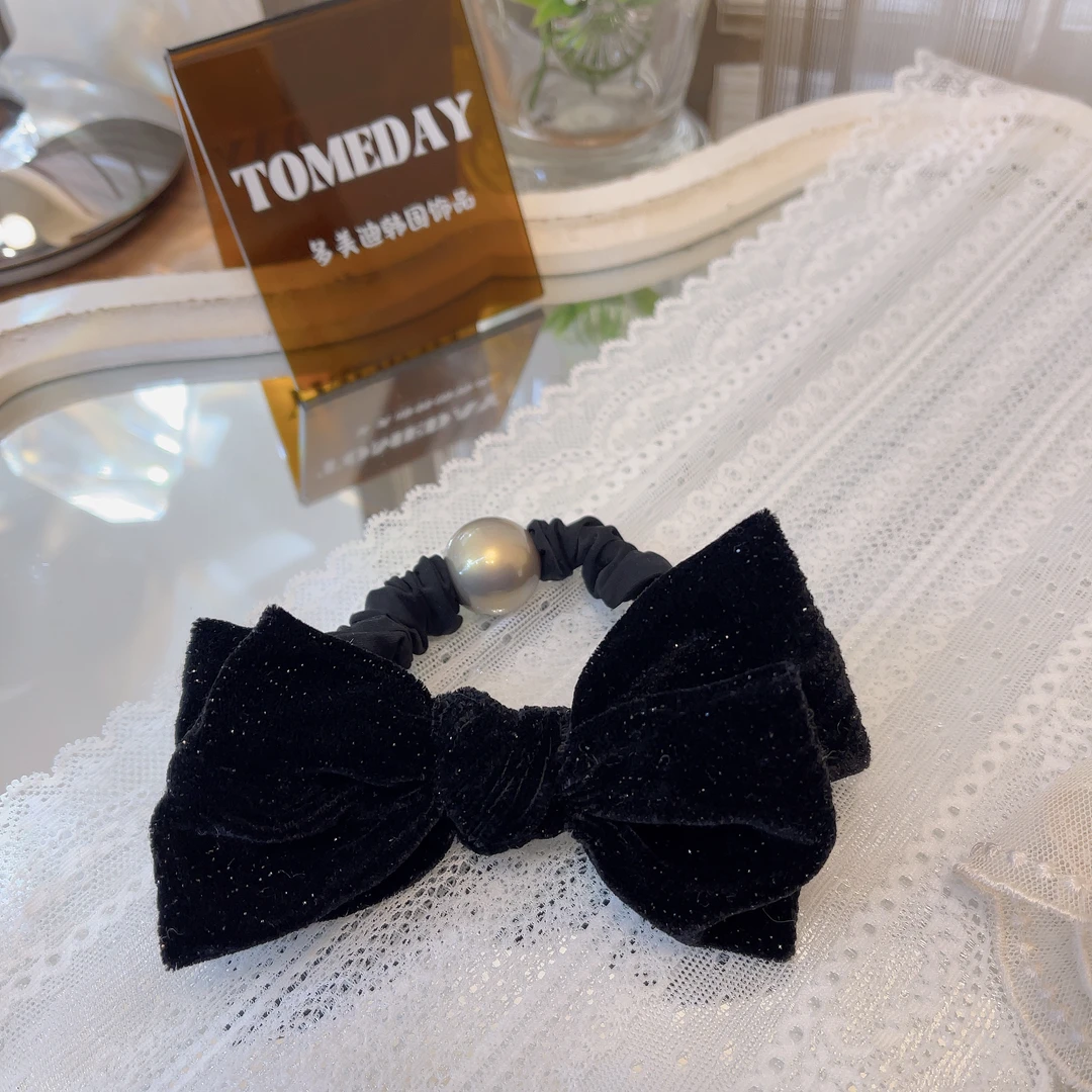 W194韩系秋冬复古气质简约细闪丝绒蝴蝶结弹力面膜发绳