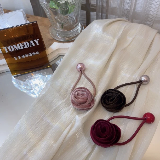 W049复古精致丝绒立体玫瑰发绳