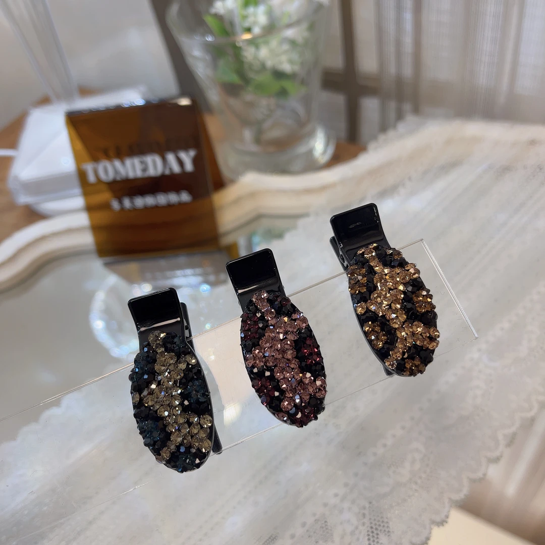 W071韩系时尚精致轻奢豹纹拼钻小捏夹边夹