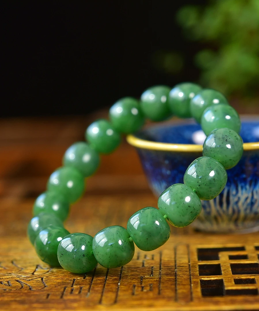 乌兰海碧玉老型手串12*11mm女男俄罗斯老料和田玉石串珠手链