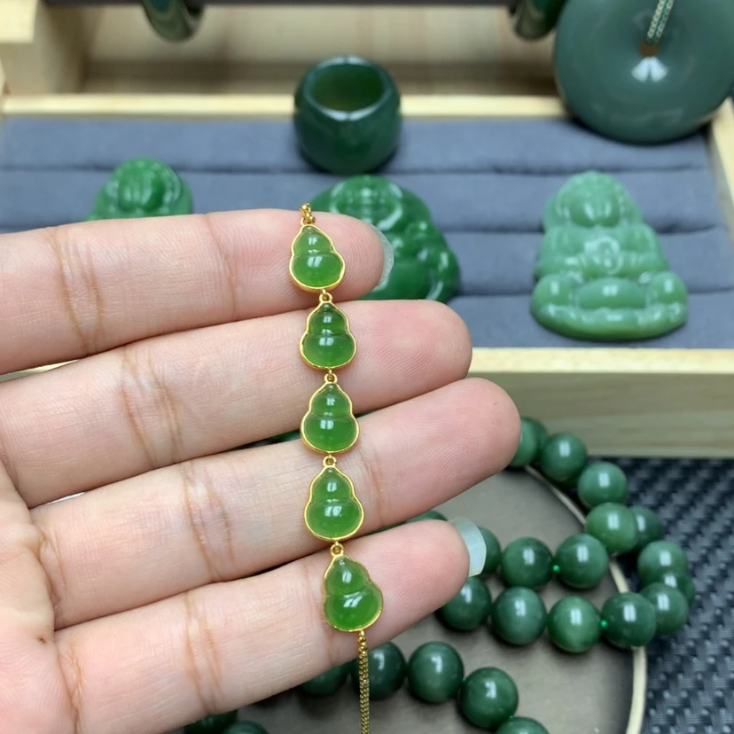【闪购商品】和田玉（碧玉）手链18K金镶嵌富***机