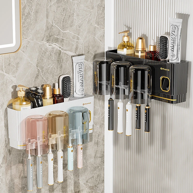 轻奢牙刷置物架壁挂免打孔卫生间刷牙杯子牙具挂架家庭洗漱杯套装