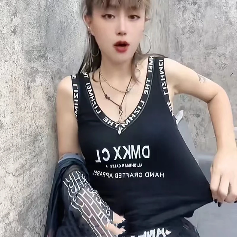 潮牌百搭小背心印花欧货2025无袖吊带V领打底外穿时尚美背上衣女