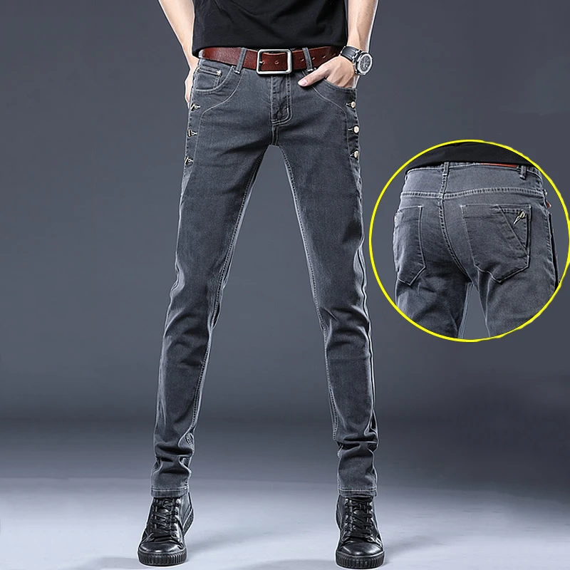 GS春秋季牛仔裤男士2024新款春夏款修身小脚直筒百搭长裤子男款