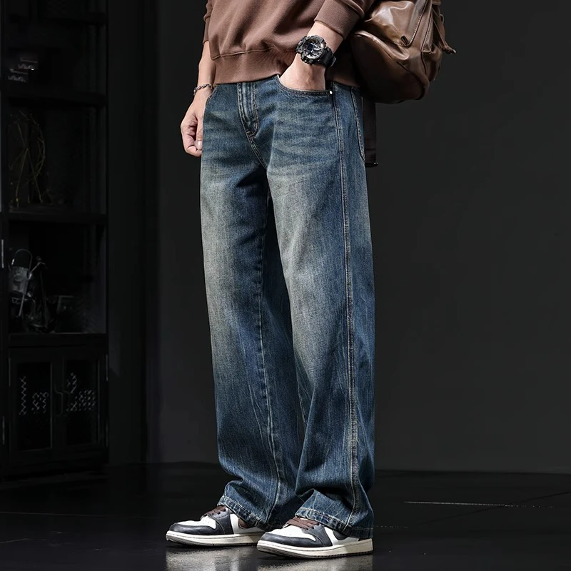 GS秋冬新款潮流男士牛仔裤美式潮牌大码休闲百搭宽松直筒长裤子男
