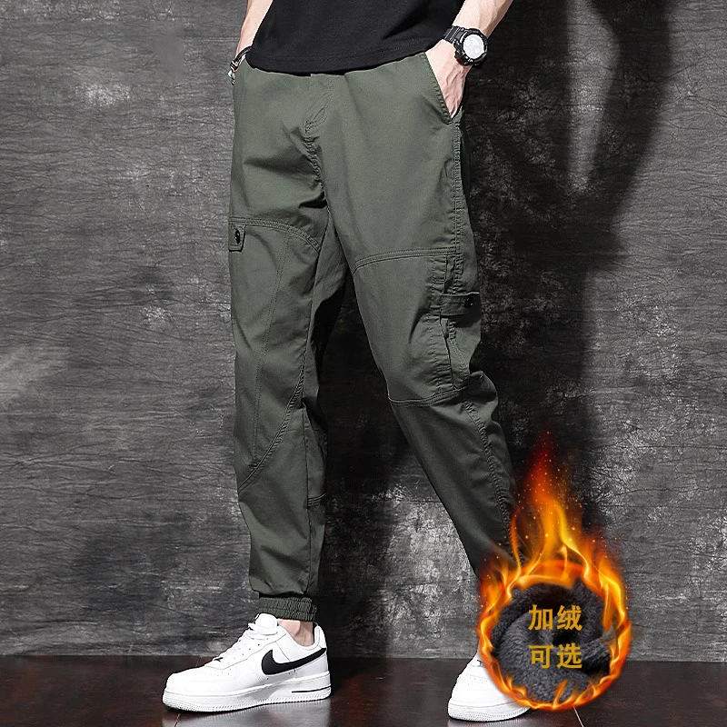 GS美式高端潮牌加绒工装裤男士秋冬季新款哈伦裤束脚宽松休闲长裤