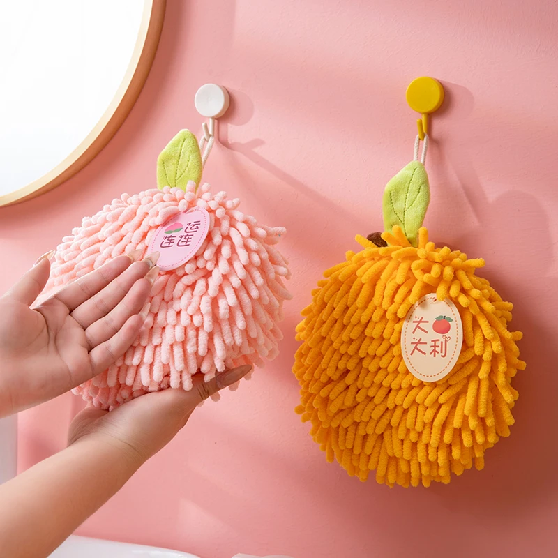 可挂式雪尼尔可爱水果擦手巾厨房加厚吸水速干清洁擦手球毛巾抹布