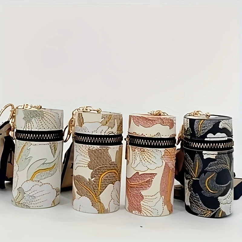 创意零钱包新中式花卉图案水桶口红包钥匙零钱耳机收纳包包包挂饰