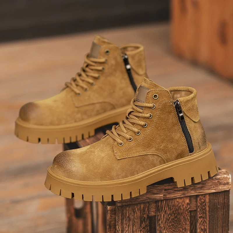 2024新款马丁靴户外工装靴高帮休闲皮靴增高厚底拉链靴子防水防滑