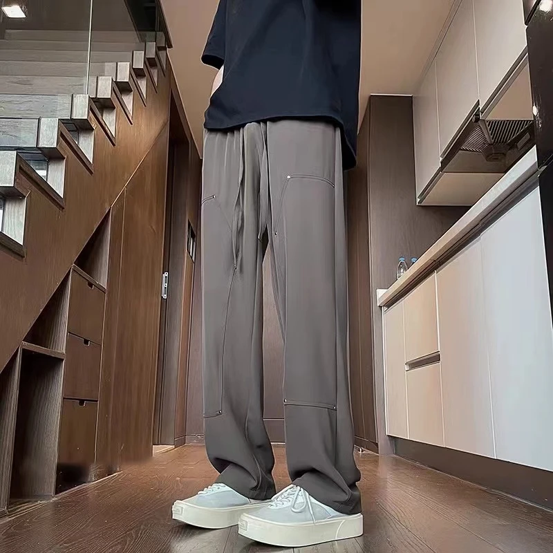 冰丝伐木裤子男2024新款透气高级感垂感大码阔腿直筒宽松休闲长裤