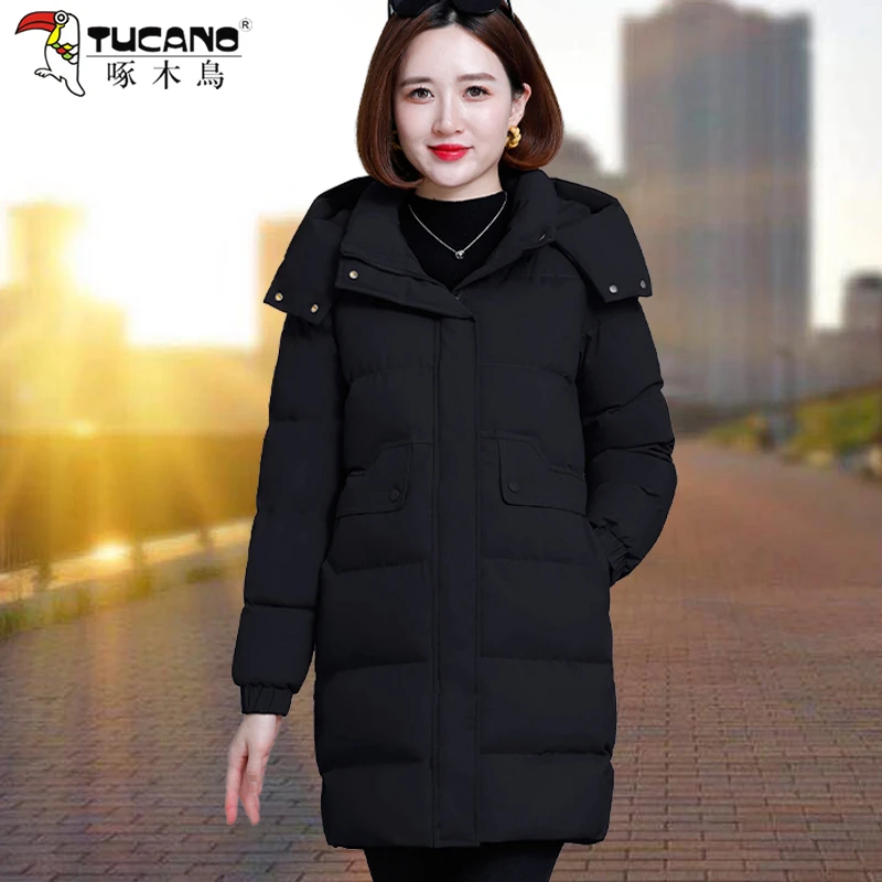 【官方品牌】啄木鳥过膝韩版女冬季2024中长款宽松大码棉衣棉袄外套