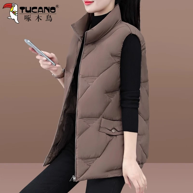 【官方】啄木鸟女士马甲冬季2024新款加厚保暖立领防风秋冬外穿背心
