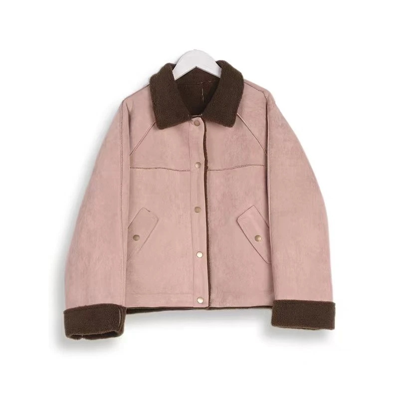 【华哥专属】2024秋冬新款皮毛一体时尚翻领加绒宽松休闲短外套