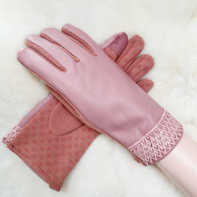 女士冬季时尚PU加绒加厚保暖手套韩版可触屏户外骑行防风防寒防水