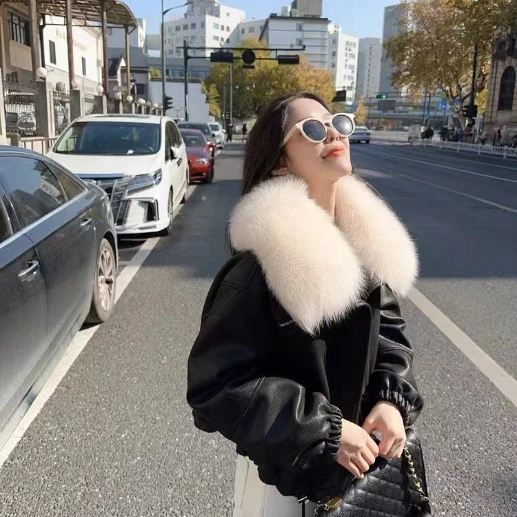 女士冬季时尚洋气短款翻领女装外套