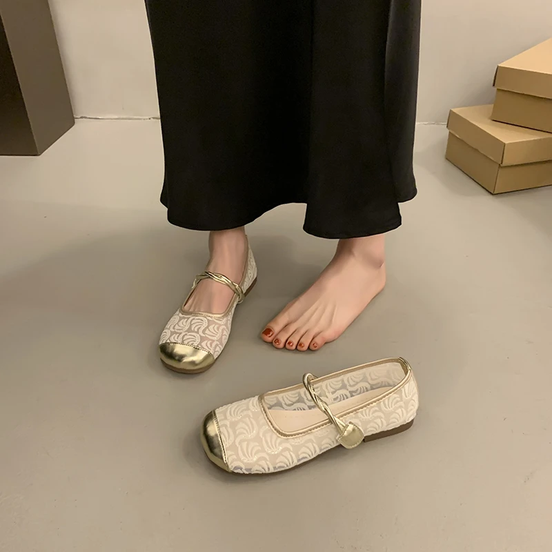 小香风网面透气复古百搭玛丽珍鞋女外穿2024夏秋新款小众休闲单鞋