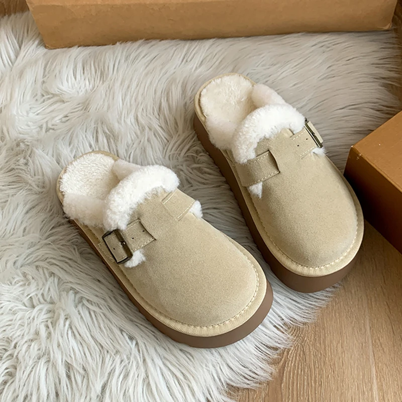厚底毛毛拖鞋女勃肯鞋2024新款冬季加绒保暖博肯雪地靴包头半拖鞋