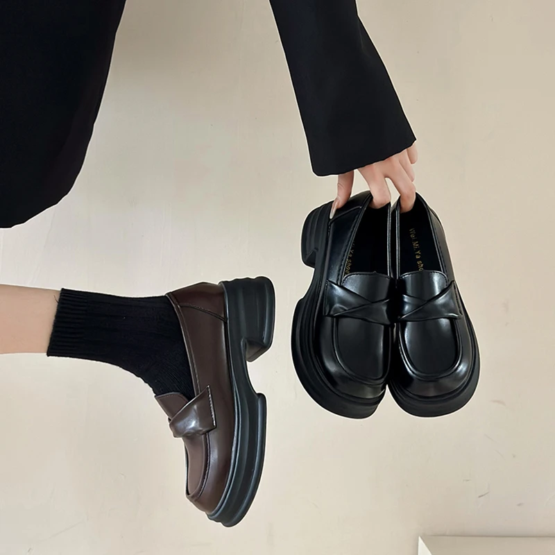 英伦风小皮鞋女厚底日系jk鞋子法式玛丽珍乐福鞋一脚蹬粗高跟单鞋