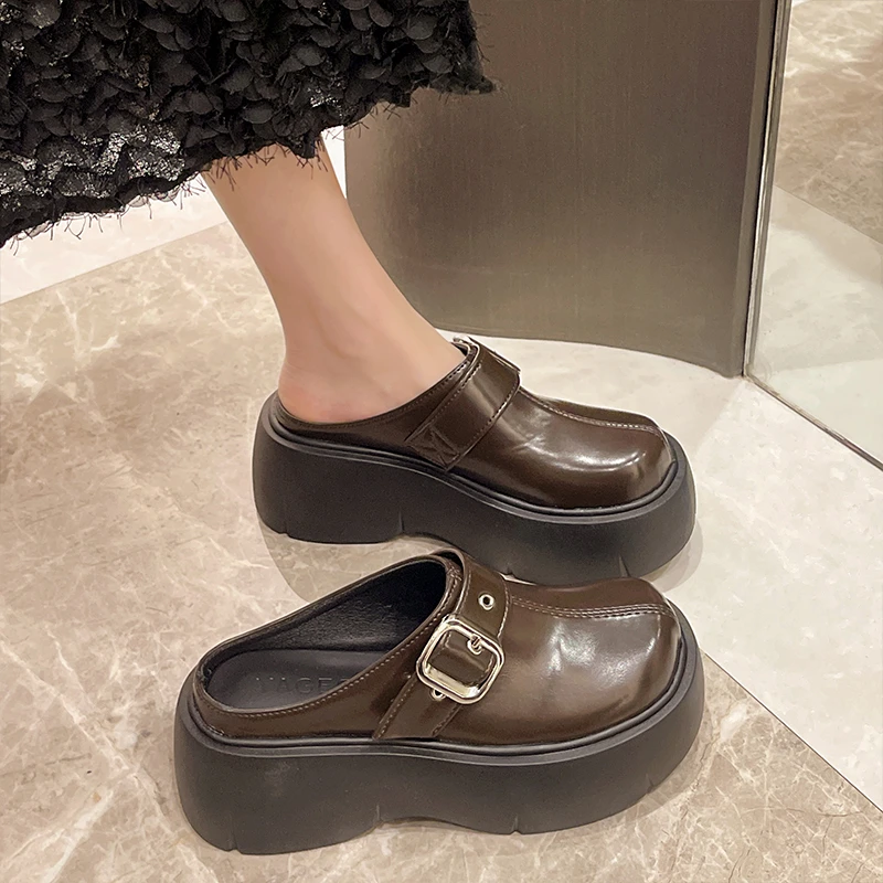 黑色勃肯鞋女款外穿2025春季新款小个子时尚百搭厚底包头半拖鞋潮