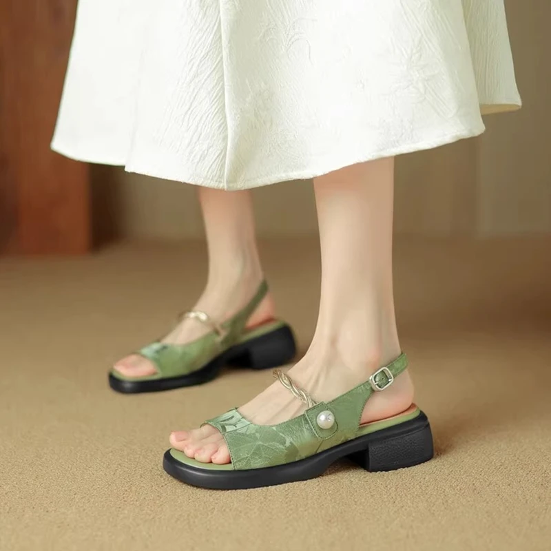 新中式国风时尚露趾凉鞋女2024夏季新款仙女风软底不累脚罗马凉鞋
