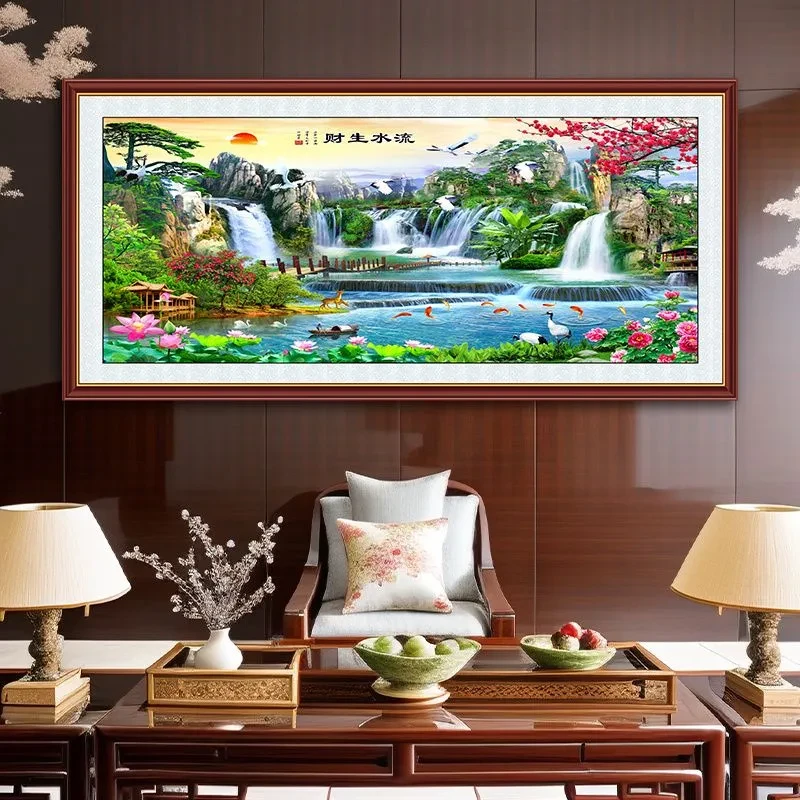 客厅装饰画山水风景画墙贴办公室风水好寓意自粘壁画沙发背景墙画