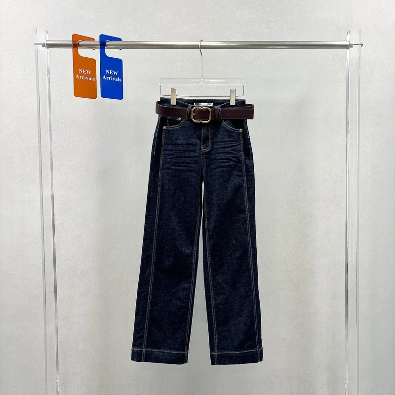 欧洲站秋冬款加磨毛普洗蓝牛仔裤女高腰弹力窄版直筒长裤ZM52281