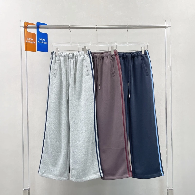 N9欧货2024秋冬新款复古条杠阔腿休闲卫裤女宽松高腰运动裤24-786