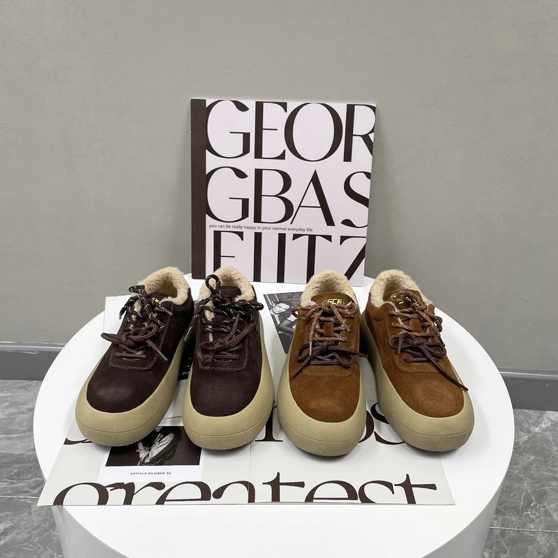欧洲站厚底加绒面包鞋女秋冬百搭圆头保暖休闲鞋板鞋8703-06