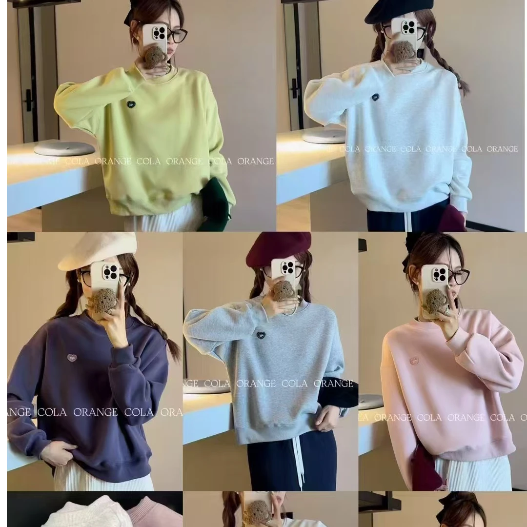 2024冬季新款时尚百搭休闲女装加绒加厚卫衣圆领4023